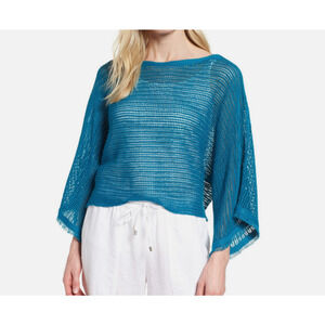 Eileen Fisher Poncho Top Bateau Neck Open Knit Linen Medium Lagenlook